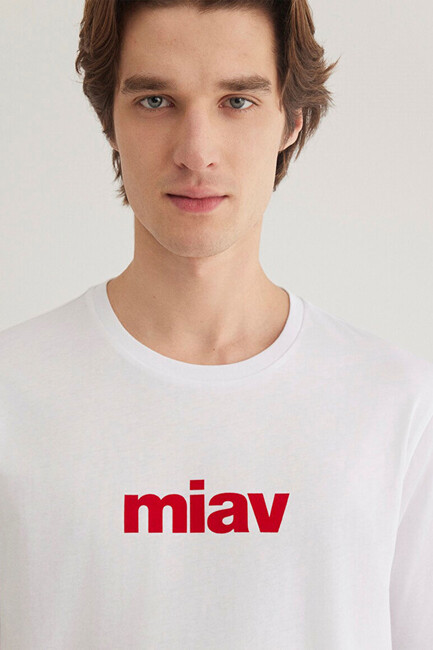 Erkek Miav Baskılı Tişört 067153-622 Beyaz - Thumbnail
