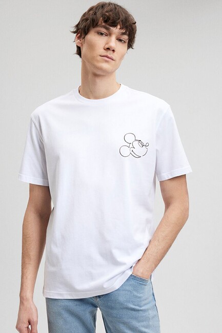 Erkek Mickey Mouse Baskılı Tişört 0611979-620 Beyaz - Thumbnail
