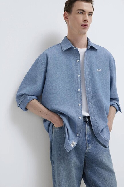 Erkek Mvjns Nakışlı Gömlek 0211885-18790 Mavi (1)