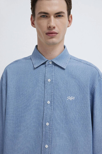 Erkek Mvjns Nakışlı Gömlek 0211885-18790 Mavi (2)