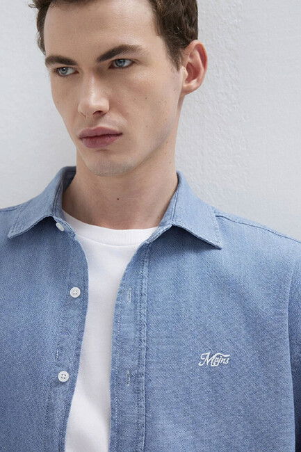 Erkek Mvjns Nakışlı Gömlek 0211885-18790 Mavi (3)