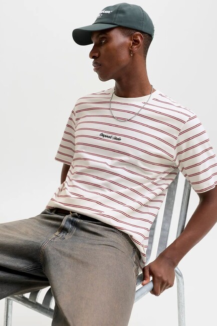 Erkek Norrebro Çizgili Tişört 12291021 Beyaz - Thumbnail