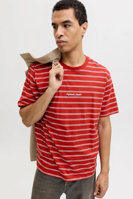 Erkek Norrebro Çizgili Tişört 12291021 Kırmızı - Thumbnail