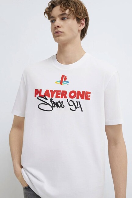 Erkek Player One Baskılı Tişört 0613185-620 Beyaz (1)