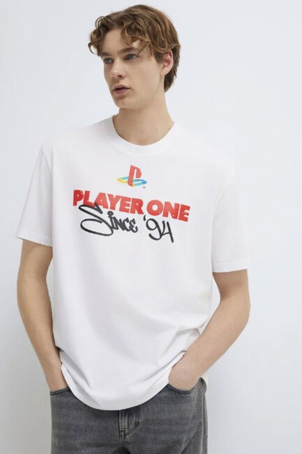 Erkek Player One Baskılı Tişört 0613185-620 Beyaz (3)