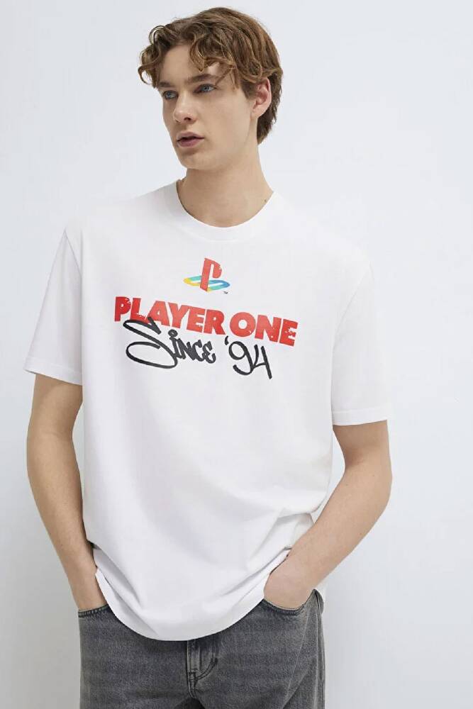 Erkek Player One Baskılı Tişört 0613185-620 Beyaz 