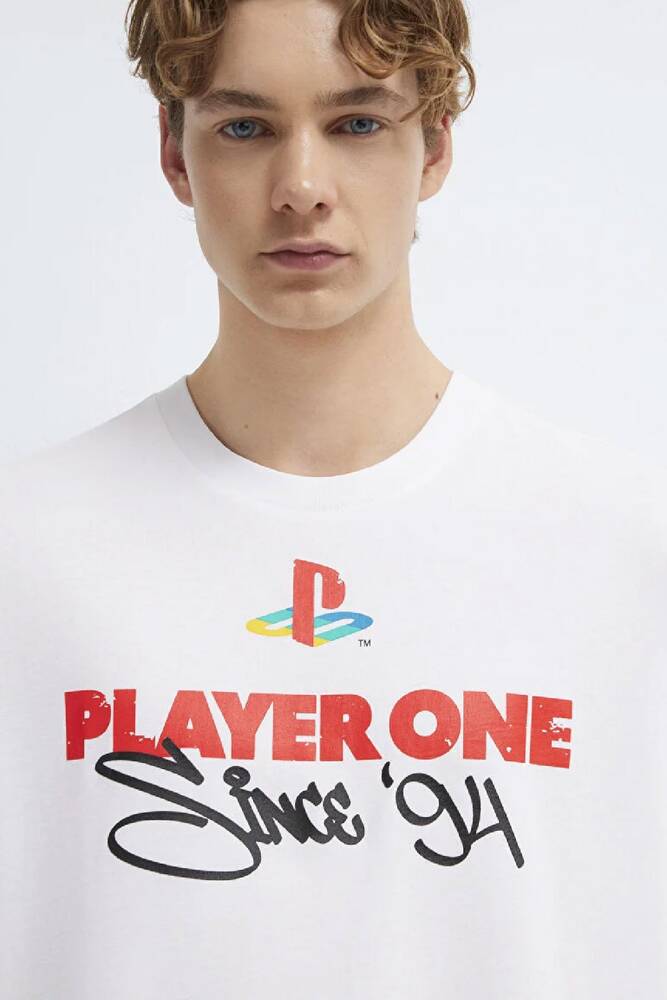 Erkek Player One Baskılı Tişört 0613185-620 Beyaz 