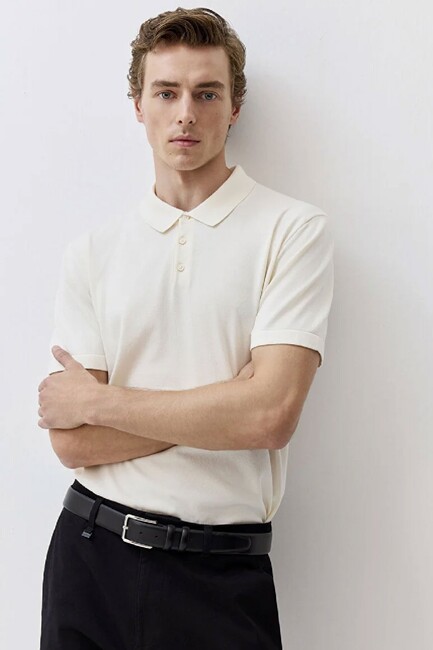 Erkek Polo Yaka Triko Tişört 0710248-70057 Ekru (1)