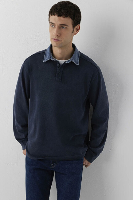 Erkek Polo Yaka Uzun Kol Penye 0613671-70489 Lacivert - 2