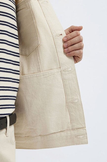 Erkek Ray Classic Denim Ceket 0110273-A1707 Bej - Thumbnail