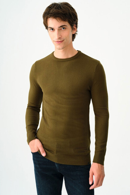 Erkek Regular Fit Kazak LF2030179 Haki (1)