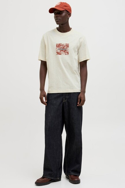 Erkek Splıt Aop Brandıng Tişört 12272993 Ekru - Thumbnail