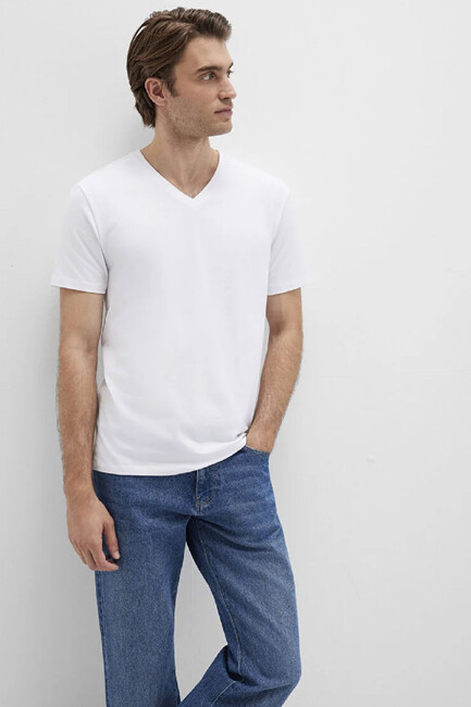 Erkek Stretch V Yaka Tişört 061748-620 Beyaz (1)