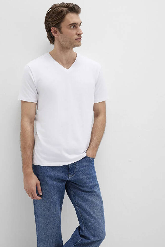 Erkek Stretch V Yaka Tişört 061748-620 Beyaz 
