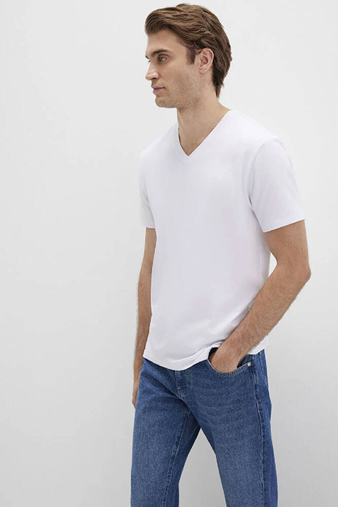 Erkek Stretch V Yaka Tişört 061748-620 Beyaz 