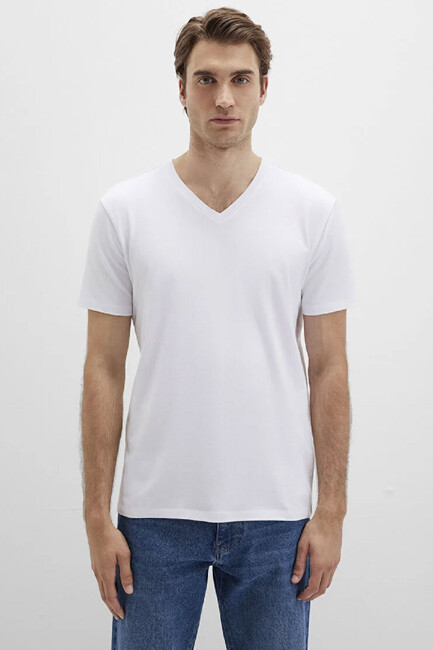 Erkek Stretch V Yaka Tişört 061748-620 Beyaz (3)