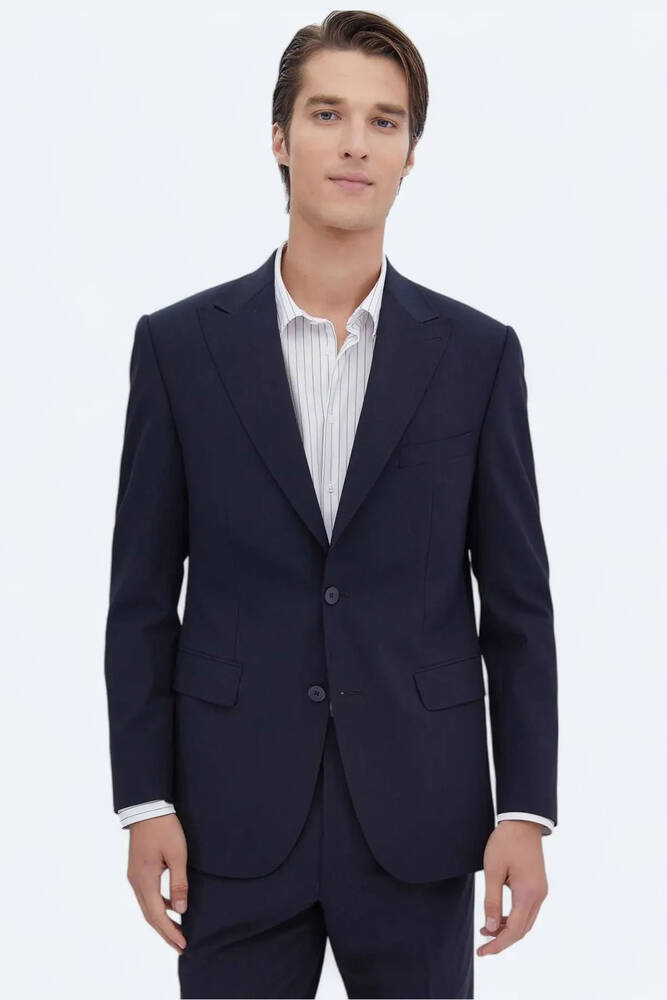 Erkek Modern Fit Çevre Dostu Yün Karışımlı Takım Elbise TKM-3558 10150769 Lacivert 