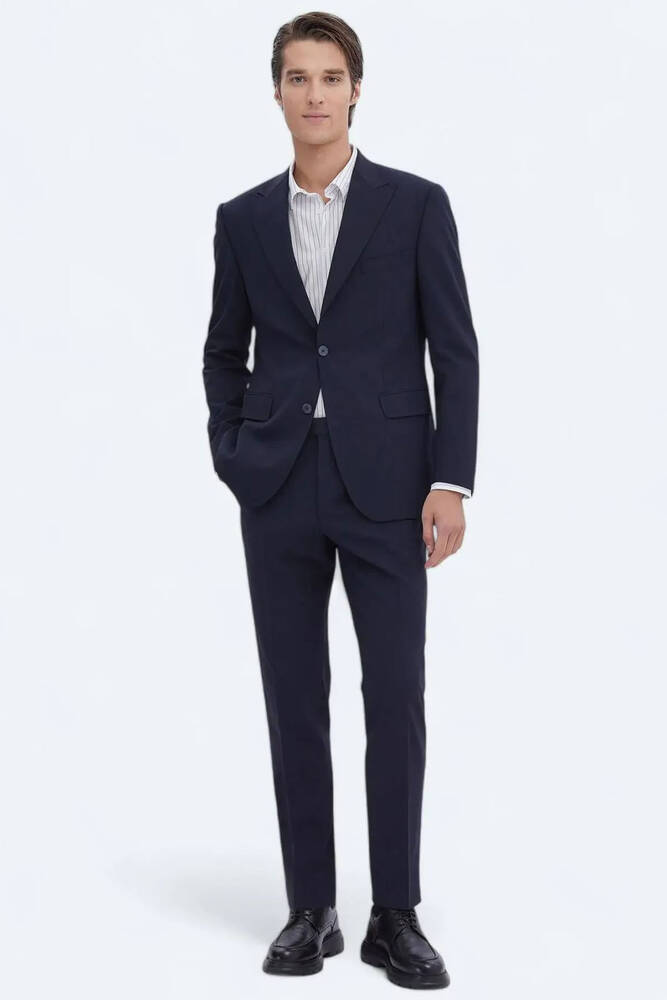 Erkek Modern Fit Çevre Dostu Yün Karışımlı Takım Elbise TKM-3558 10150769 Lacivert 