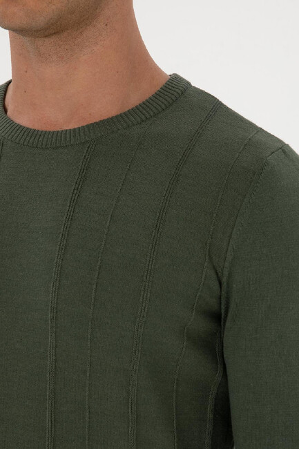 Erkek Triko Kazak 000-2243454 Haki - Thumbnail