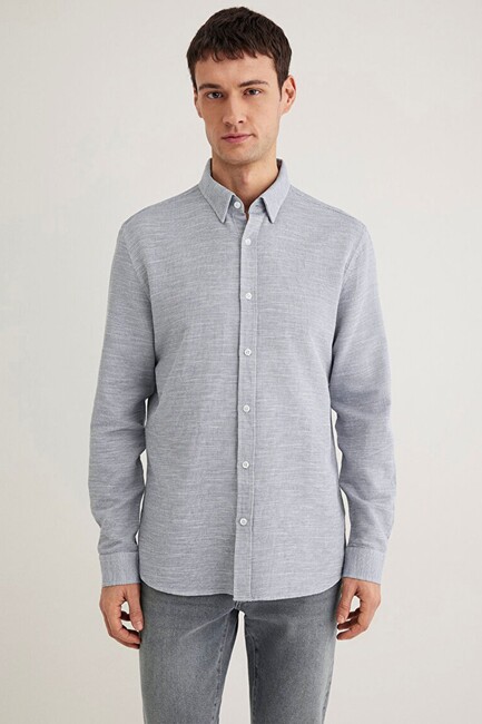 Erkek Uzun Kol Gömlek 020579-86998 Gri - Thumbnail