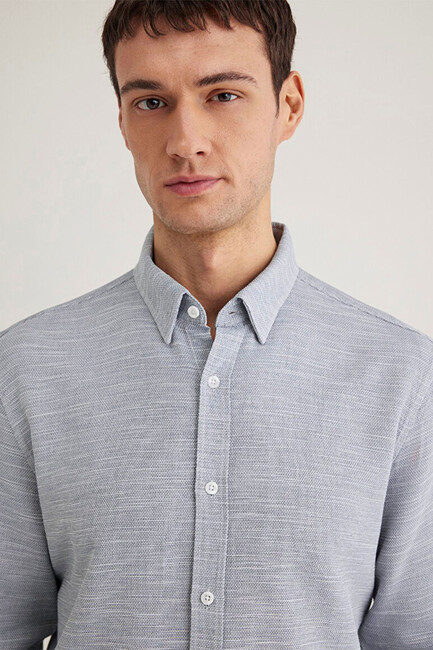 Erkek Uzun Kol Gömlek 020579-86998 Gri - Thumbnail