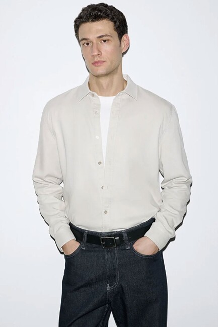 Erkek Uzun Kol Gömlek 0210818-70134 Bej (1)