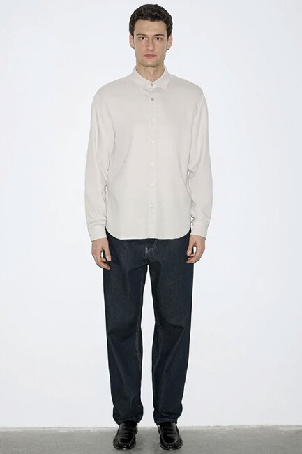 Erkek Uzun Kol Gömlek 0210818-70134 Bej - Thumbnail