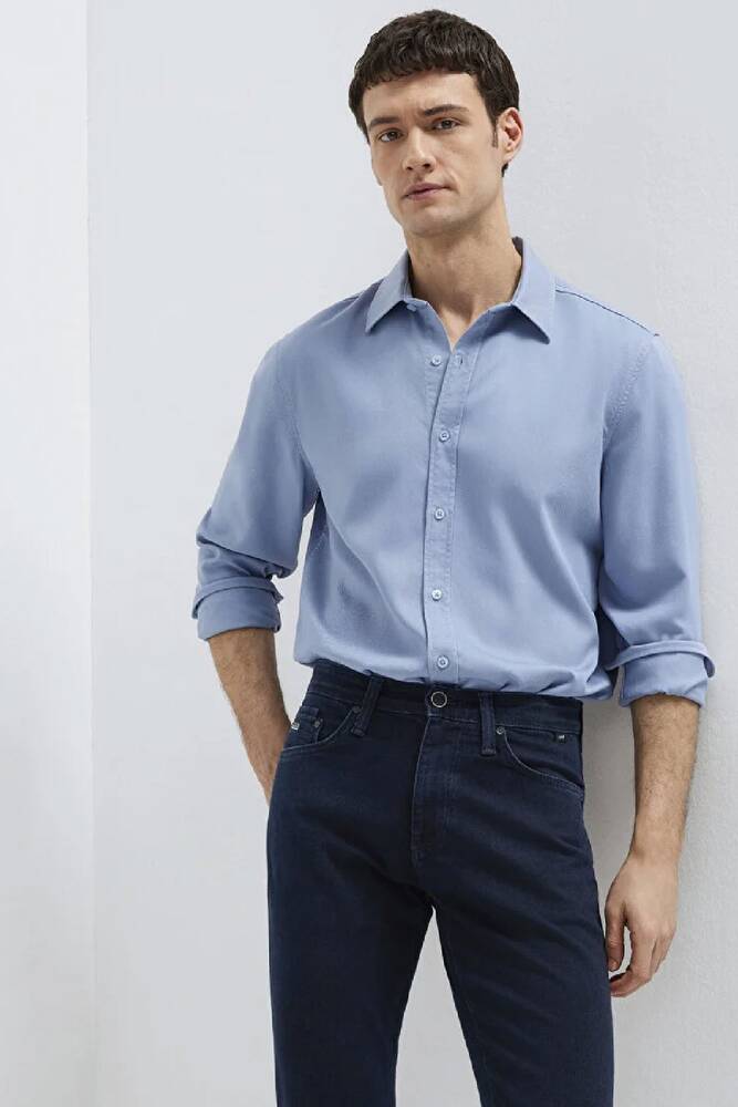 Erkek Uzun Kol Gömlek 0210818-70813 Mavi 