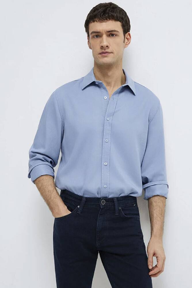 Erkek Uzun Kol Gömlek 0210818-70813 Mavi 