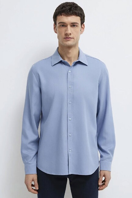 Erkek Uzun Kol Gömlek 0210818-70813 Mavi - Thumbnail