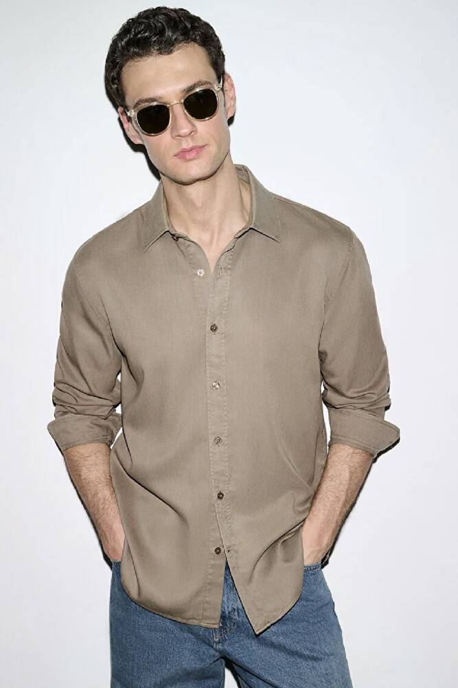 Erkek Uzun Kol Gömlek 0210818-83866 Kahve 