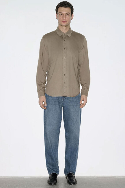 Erkek Uzun Kol Gömlek 0210818-83866 Kahve - Thumbnail