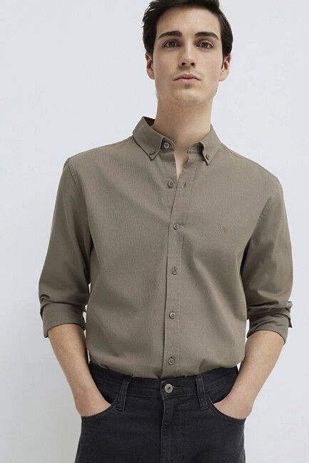 Erkek Uzun Kol Gömlek 0211192-83866 Haki (2)