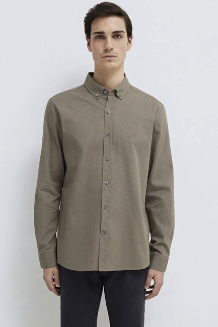Erkek Uzun Kol Gömlek 0211192-83866 Haki (3)