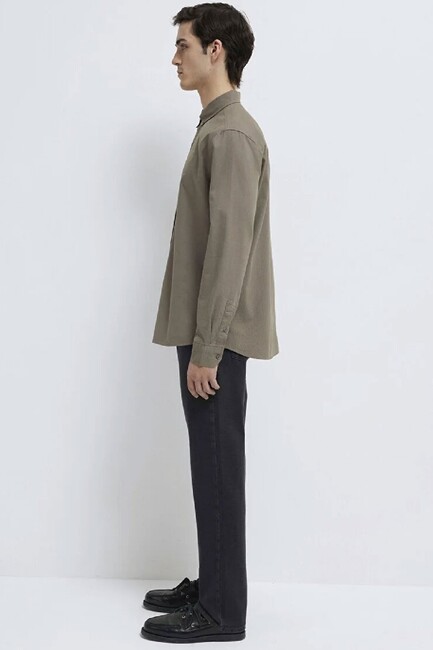 Erkek Uzun Kol Gömlek 0211192-83866 Haki - Thumbnail