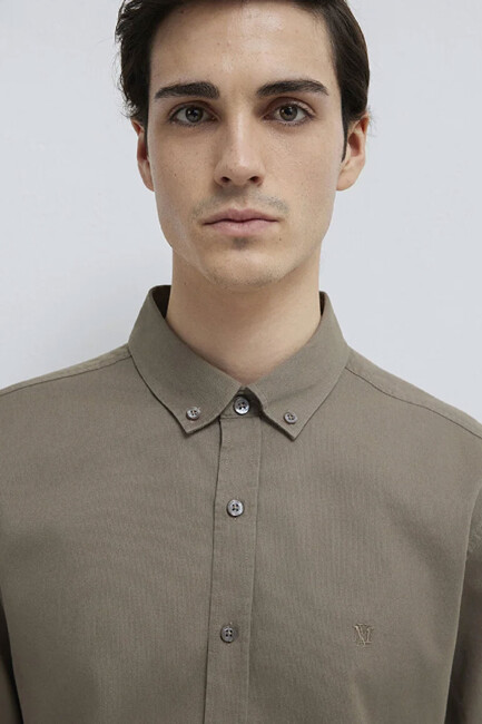 Erkek Uzun Kol Gömlek 0211192-83866 Haki - Thumbnail