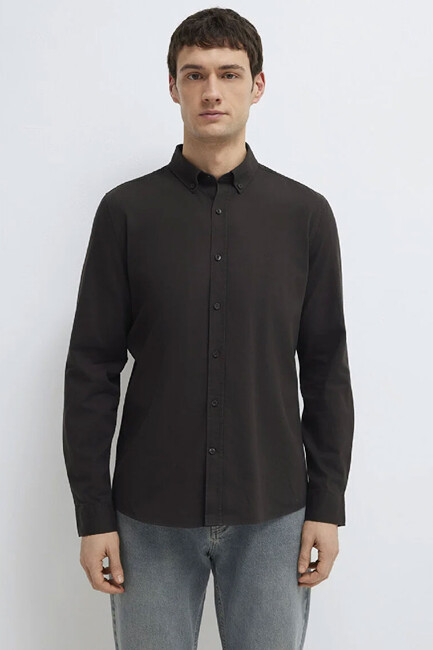 Erkek Uzun Kol Gömlek 0211192-90892 Kahve - Thumbnail