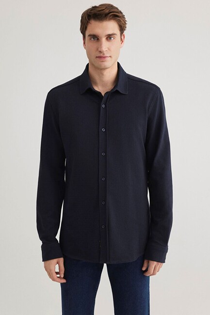 Erkek Uzun Kol Gömlek 0211249-70490 Lacivert (3)