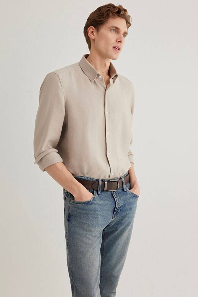 Erkek Uzun Kol Gömlek 0211386-70100 Bej 