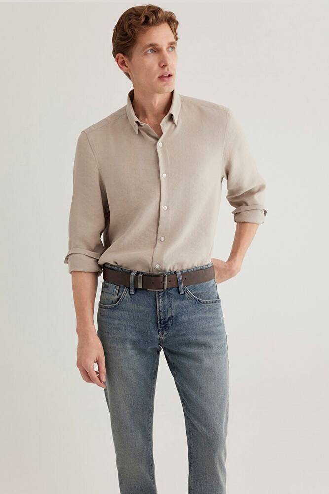 Erkek Uzun Kol Gömlek 0211386-70100 Bej 