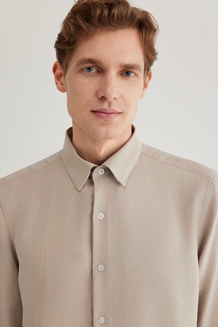 Erkek Uzun Kol Gömlek 0211386-70100 Bej - Thumbnail