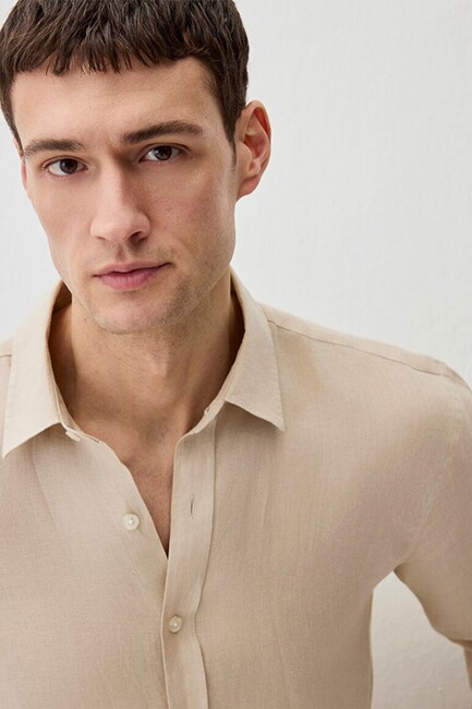 Erkek Uzun Kol Gömlek 0211466-70004 Bej - Thumbnail
