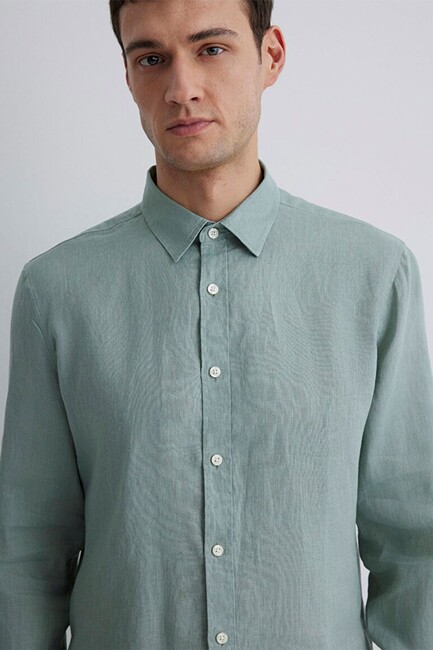 Erkek Uzun Kol Gömlek 0211466-70113 Yeşil - Thumbnail