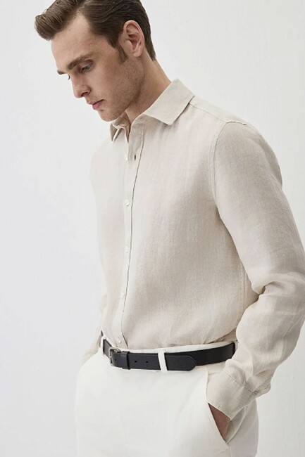 Erkek Uzun Kol Gömlek 0211466-70134 Bej (1)