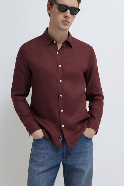 Erkek Uzun Kol Gömlek 0211466-70396 Kırmızı (1)