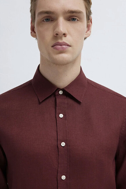 Erkek Uzun Kol Gömlek 0211466-70396 Kırmızı - Thumbnail