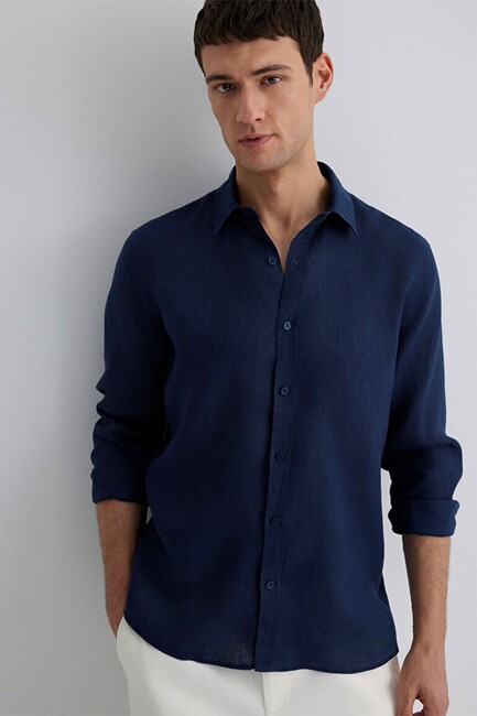 Erkek Uzun Kol Gömlek 0211466-70497 Lacivert (1)