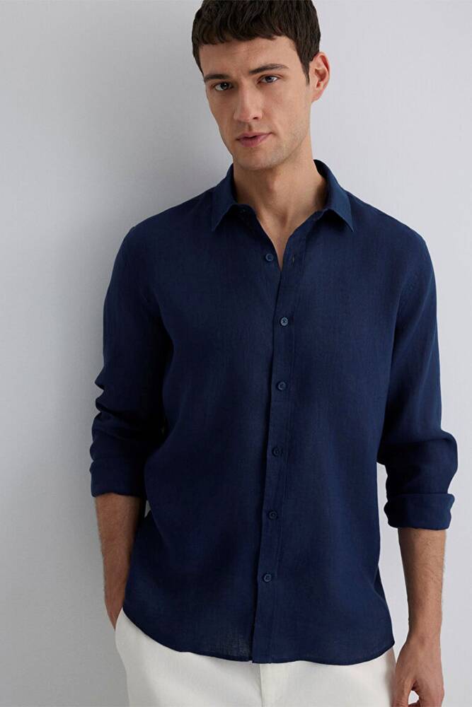 Erkek Uzun Kol Gömlek 0211466-70497 Lacivert 