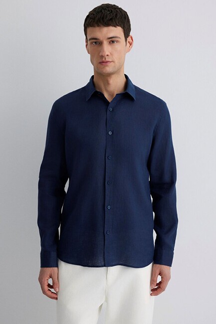 Erkek Uzun Kol Gömlek 0211466-70497 Lacivert (3)