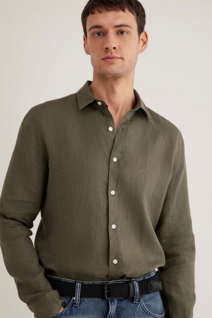Erkek Uzun Kol Gömlek 0211466-71546 Haki (1)